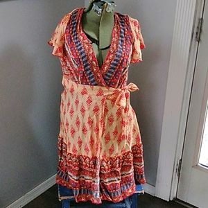 BOHO PRINT HIPPY WRAP DRESS WOMANS S